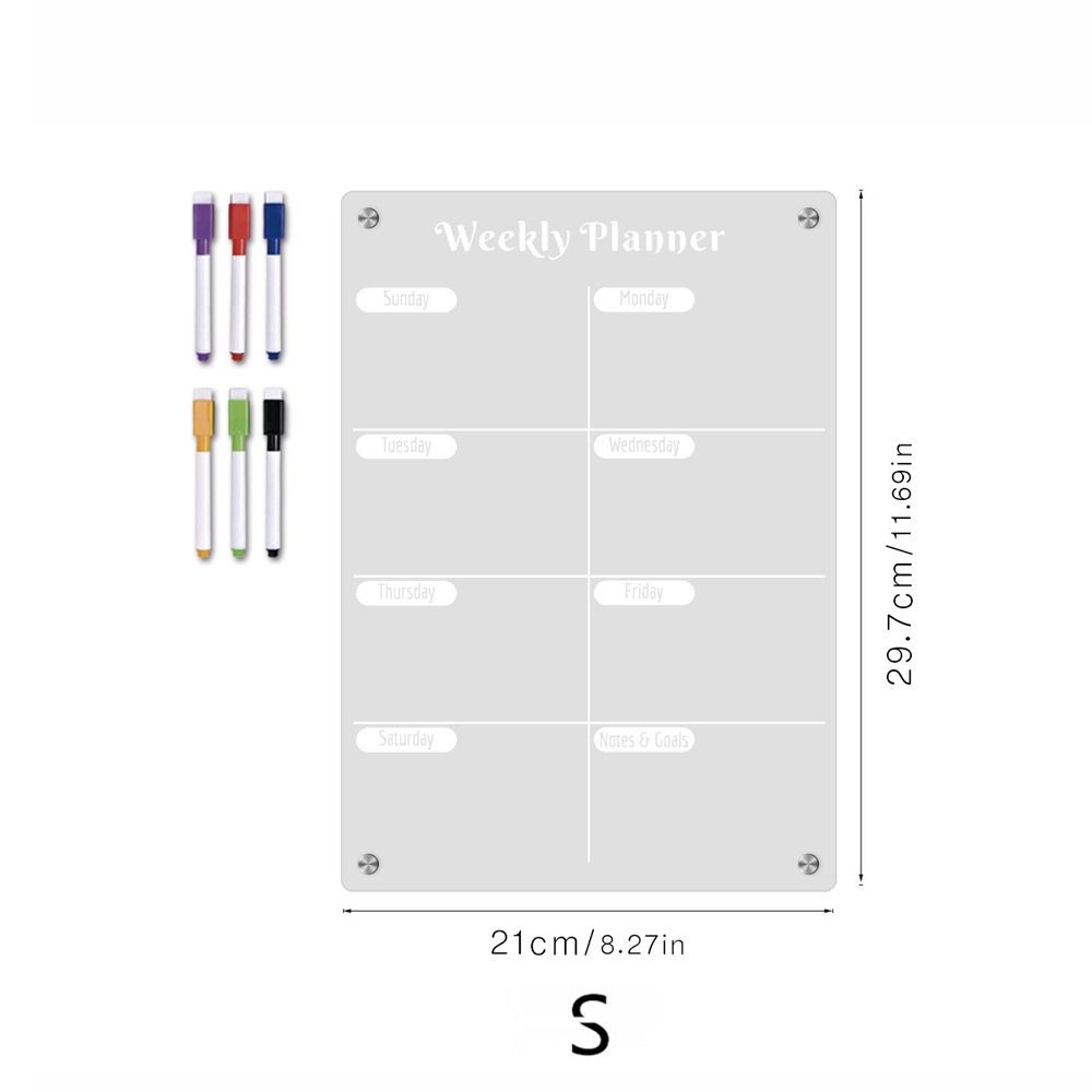 6 Markers Acrylic Erase Boards Clear Planning Note Board Premium Monthly Calendar Memo  School