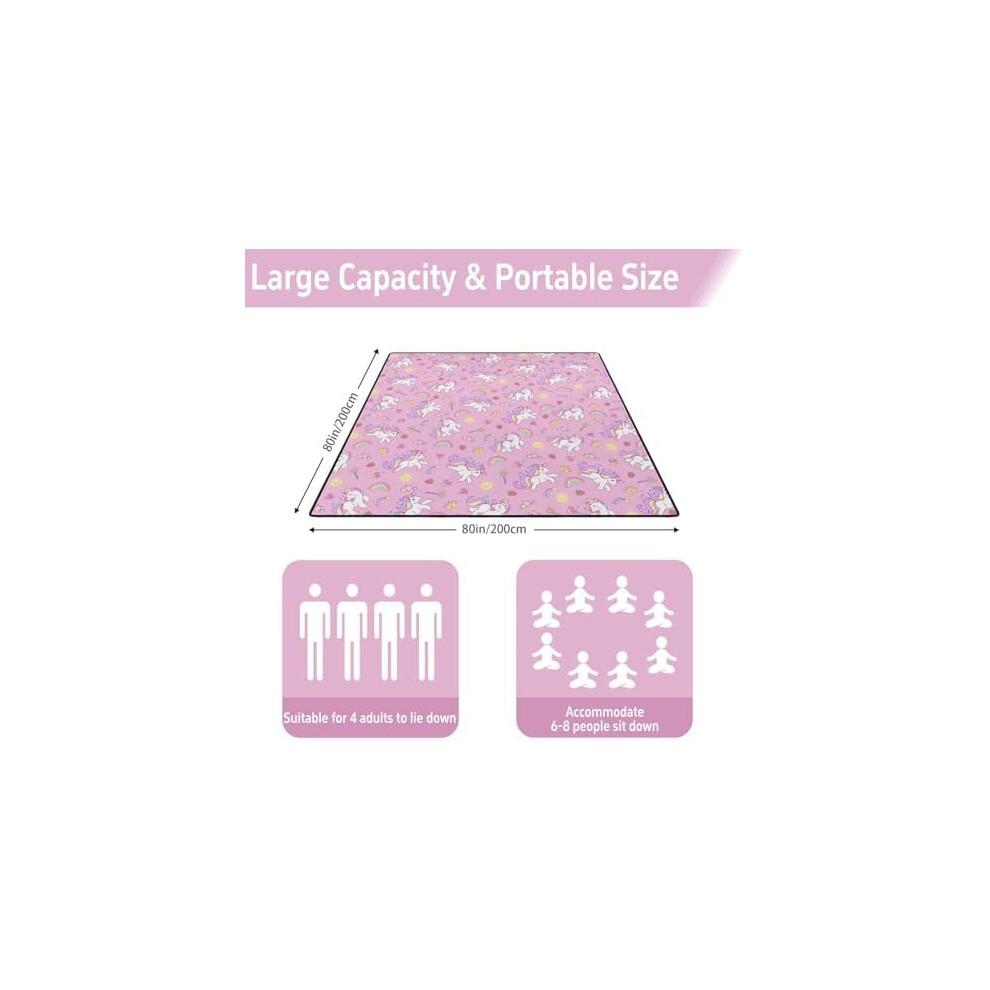 Manta de Picnic Extra Grande 80"x80" de Unicornio Rosa – Impermeable, a Prueba de Arena, Plegable, Compatible con Playa, Césped
