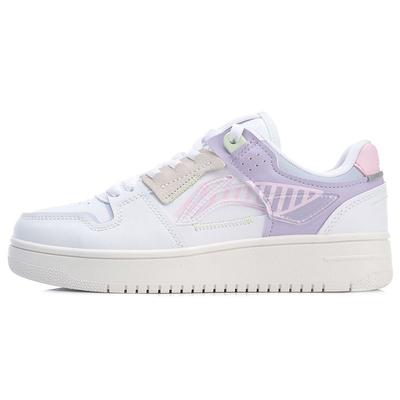 Li Ning Tian Ji Antiderrapante Resistente ao Desgaste Cano Baixo Sapatos de Skate Femininos Sapatos de Skate Branco Roxo AGCP362-12