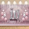 Birthday Party Backdrop Pink Polyester Banner 229.87 x 179.83 cm Photo Booth Decoration