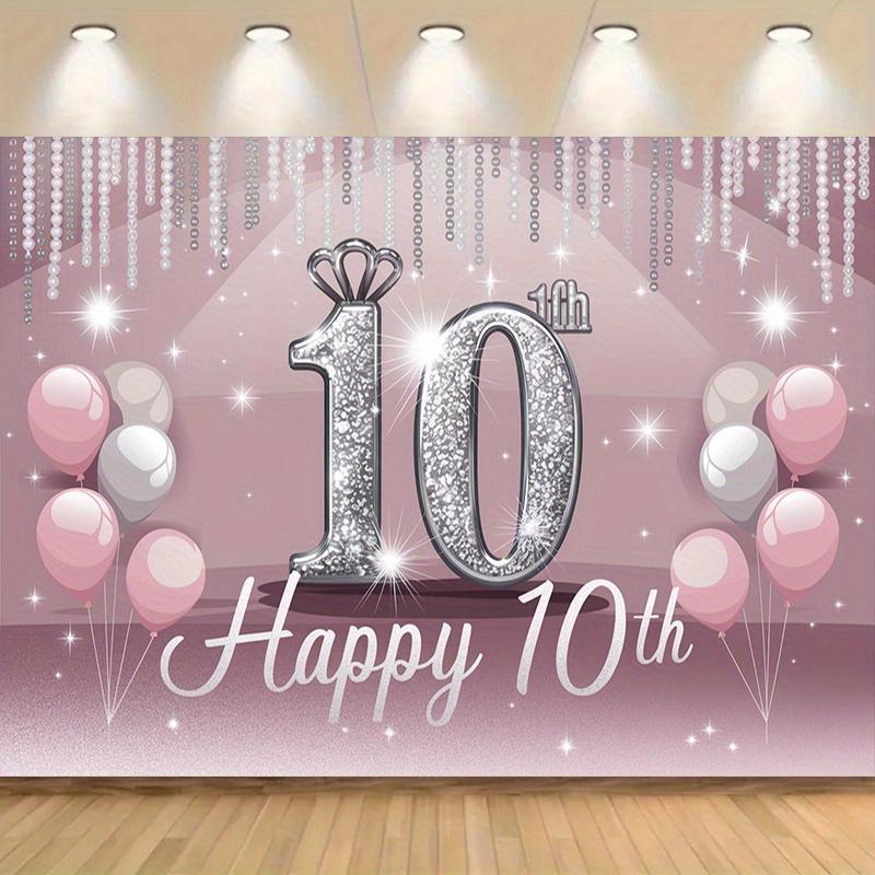 Birthday Party Backdrop Pink Polyester Banner 229.87 x 179.83 cm Photo Booth Decoration