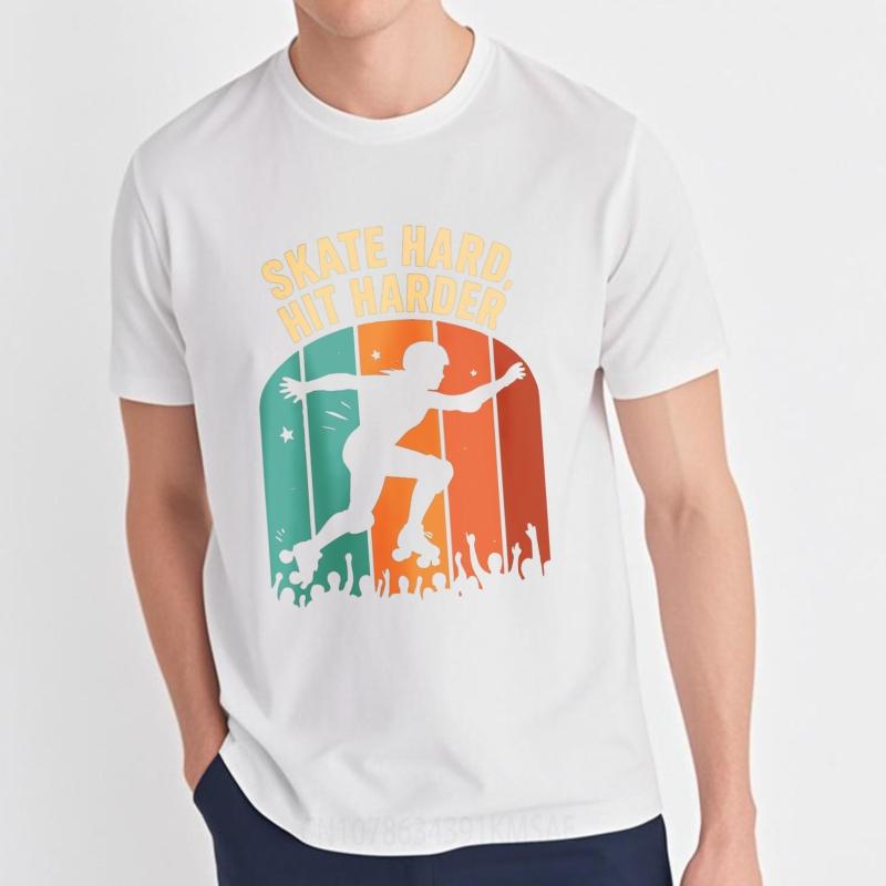 Solid Color Male Short Sleeve T Shirt Unisex Skate Hard Hit Harder Roller Skater Silhouette Crowd Background Classic Unisex