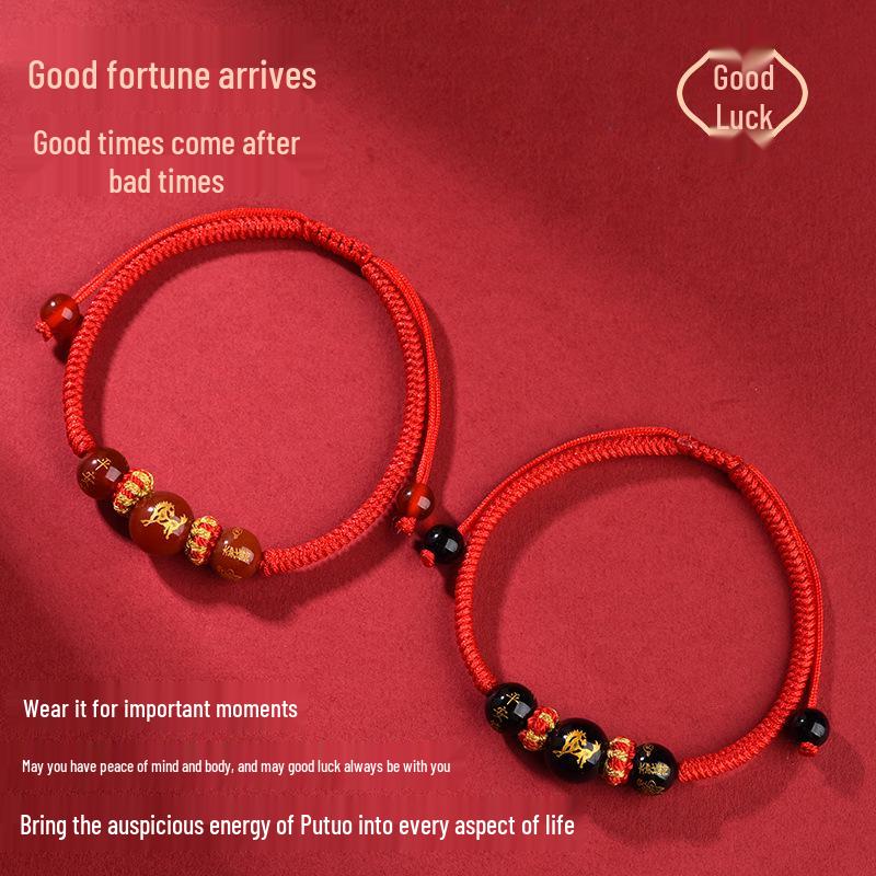 2026 Jahr des Pferdes Rotes Band Armband: Handgeknüpftes Rotes Seil für Tai Sui, Pferd, Ratte, Ochse und Hase