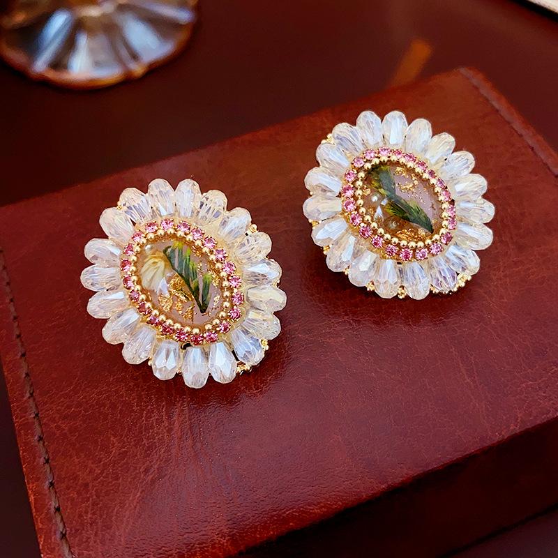 Silver Needle Diamond Teardrop Pendant Stud Earrings - Vintage Luxury Design