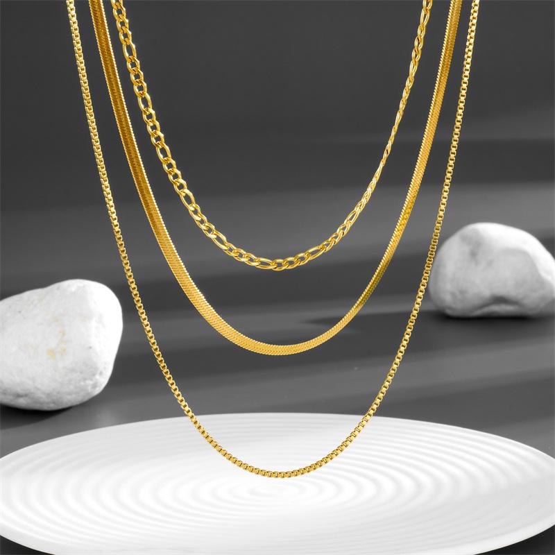 European American Layered Snake Bone Chain Necklace with Color Retention