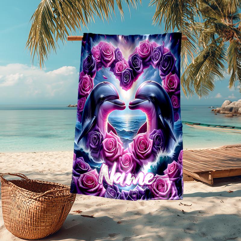 Custom Name Ultra-Soft Beach Towel with Dolphin Theme,Ideal for Pool - Camping, Diving - Perfect Travel Essential, Vibrant Beach Towel.