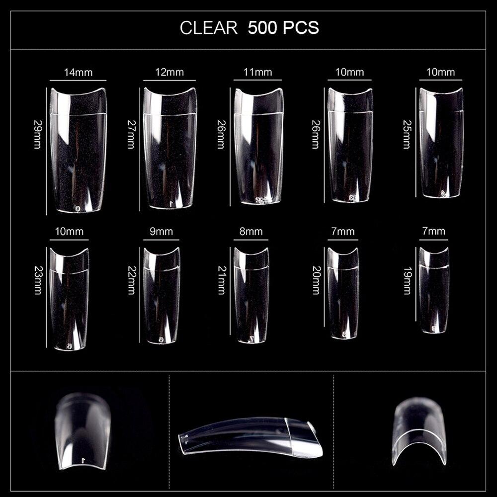 kads 500pcs 10 Sizes Long Square Half Cover False Nail Tips No-Crease Clear Nature White Nail Art Tools Fake Nails Manicure