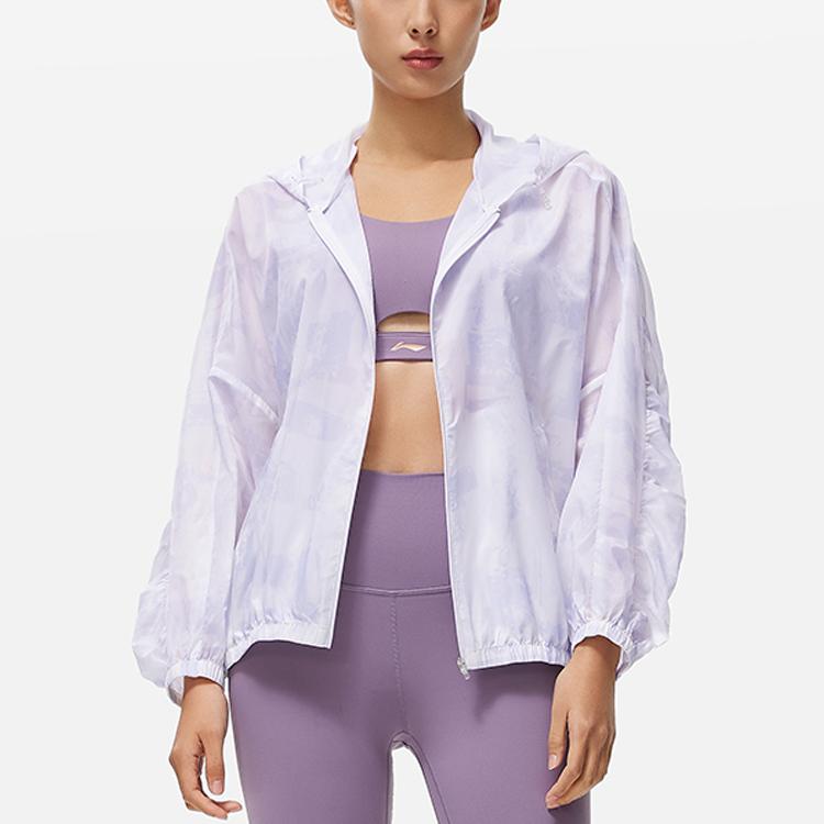Li Ning Jednobarevná Volná Sportovní Větrovka Ochrana před Sluncem Dámské Svrchní Oblečení Růžová Fialová AFDT544-2