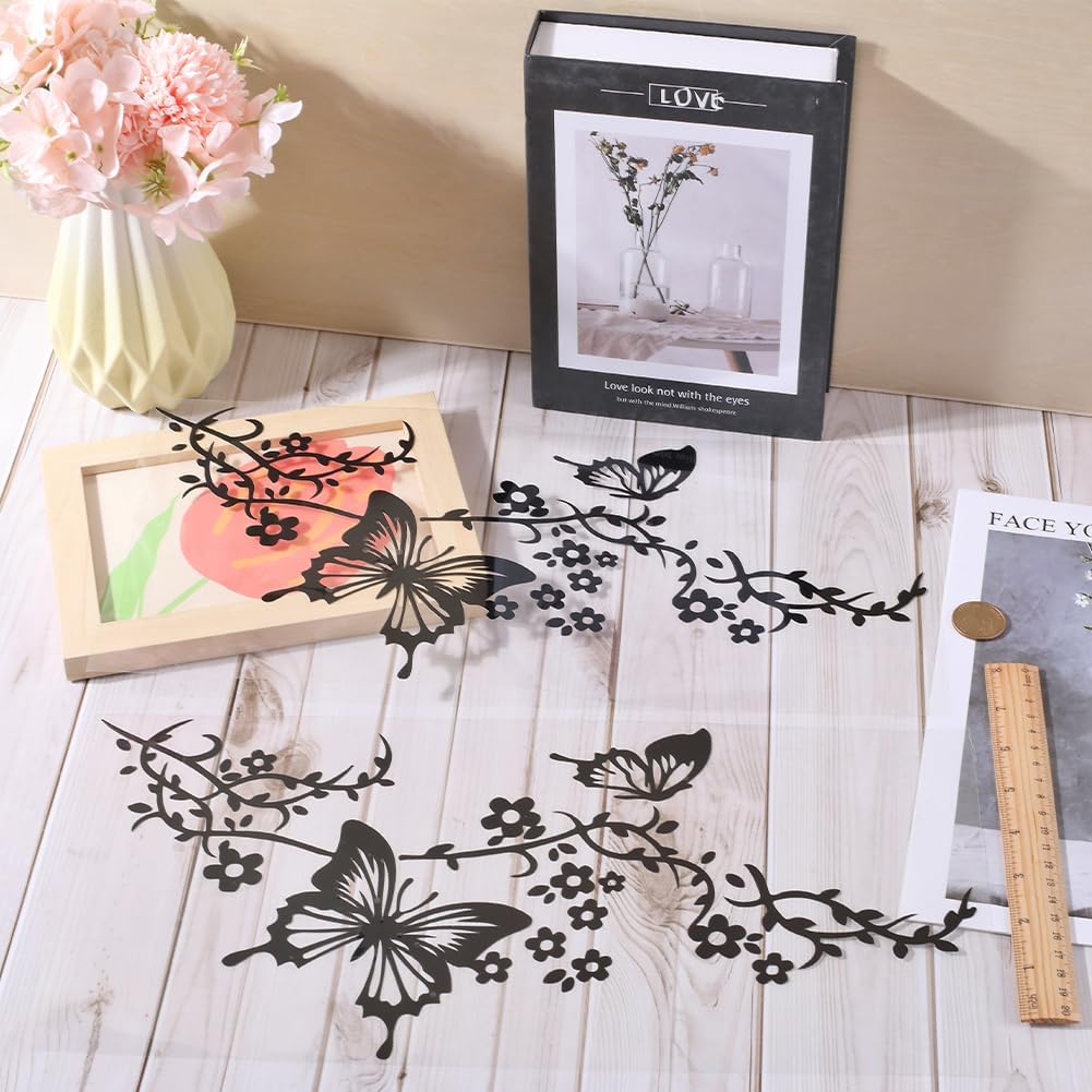 GORGECRAFT 2 Sheet Butterfly Car Decal Set Butterflies Kissing Flowers Car Decal Vinyl Waterproof Sticker Women Car Stickers Automotive Exterior