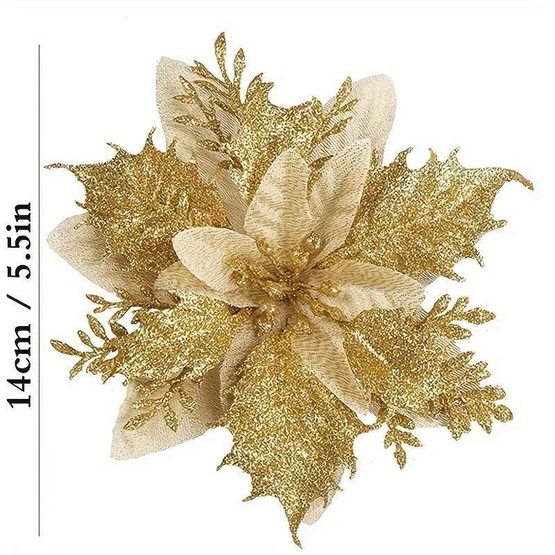 Artificial Flowers with Glittering Double Layer Layered Tree Decorations with Lush Green Foliage New Year Tree Toppers Reusable Holiday Decorat