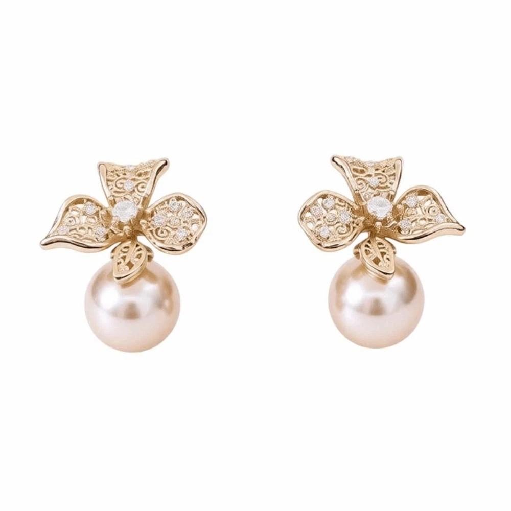 

1 pair Luxury Rhinestone Flower Earrings Zinc Zinc Alloy Shiny Temperament Ear Studs Daily Wear золотистий/кавовий