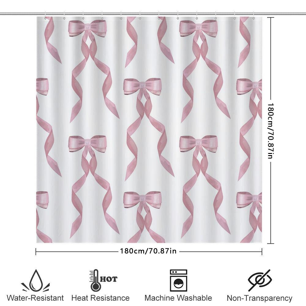 Elegant Pink Ribbons Shower Curtain Waterproof Bath Decor For Home Decoration Room Mosaic Wall Art Print Privacy Screen Duvet Co