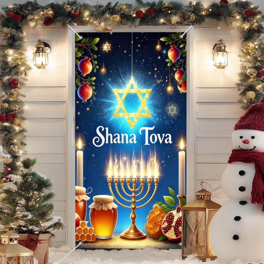 IVN 71x35 Inch Happy New Year 2026 Banner Door Cover New Years Eve Party Backdrop Black Gold Balloons Gift Box Polyester Fabric Front Door Porch