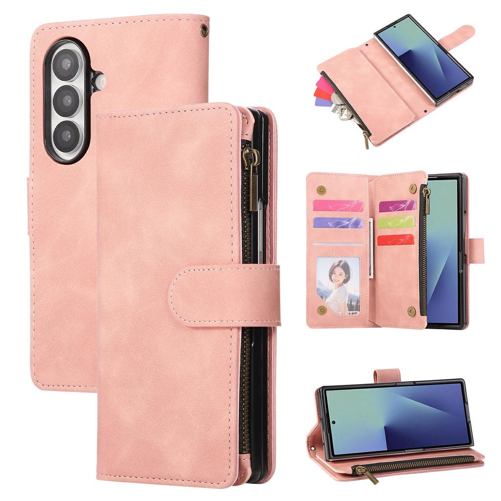 For Samsung Galaxy Z Fold7 5G Case Zipper Wallet Leather Phone Cover with Shoulder Strap