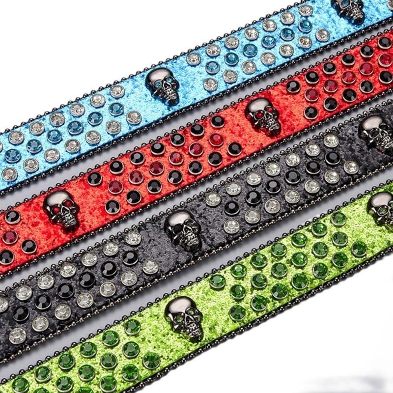 Women Rhinestones Belt for Jeans Skull Rivets Studded Waist Belt Blingbling Belt for Pants Cowboy Belt Waiststrap