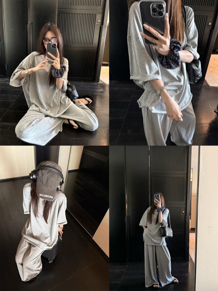 Superniniyy Cheese Roll & Pure Cotton Wide-Leg Pants Women's Summer Two-Piece Set