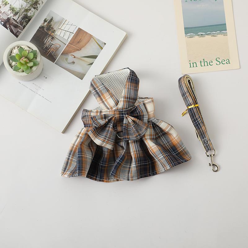 Pet JK Plaid Skirt Harness and Leash Set for Cats and Puppies