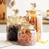 Amber Glass Sealed Jar Storage Bottle with Lid Large Capacity Transparent Heart-shaped Coffee Bean Storage Jar Kitchen Container