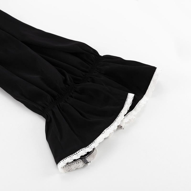 Svart Elegant For Kvinner Langermet Slank Høy Midje Minikjoler 2024 Sommerfolder Skjøte Ruffle O-hals Kjole Femme Frankrike Uformell aftenkjole Dame