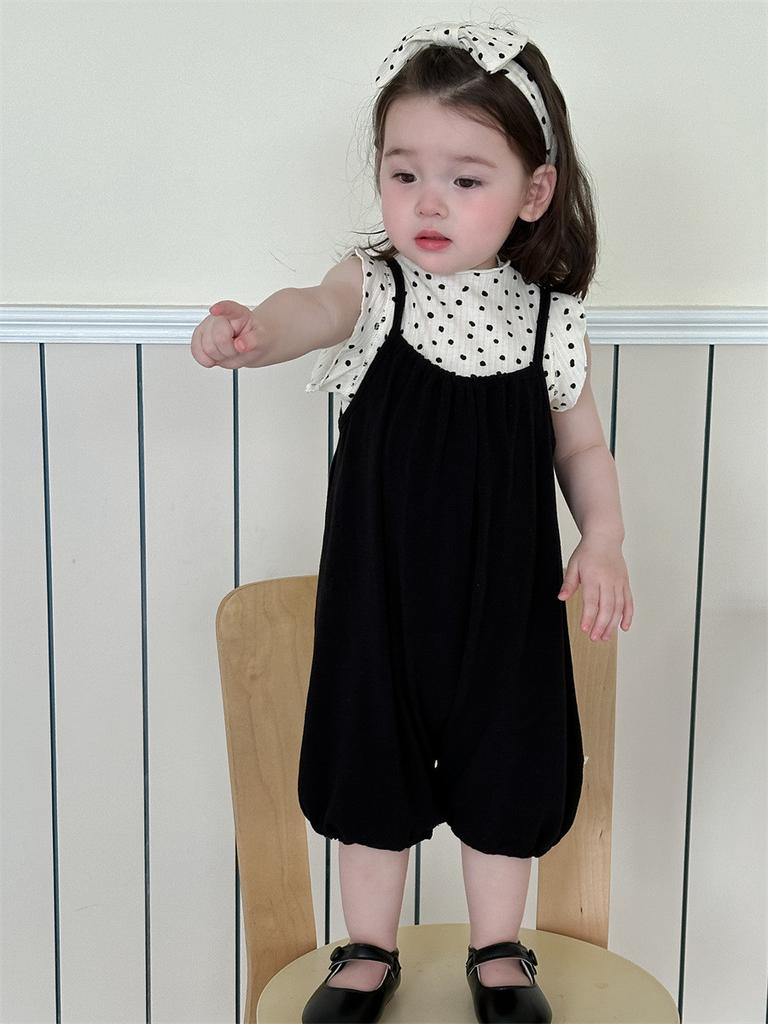 Stylish Korean Baby Girls Polka Dot Tank Top And Shorts Set Lightweight Summer Wear