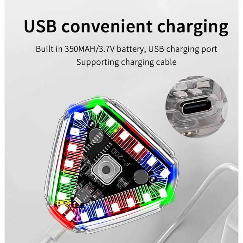 Solar Triangle LED Warning Light USB Rechargeable Vibration Sensor Car Safety Strobe 6 Modes