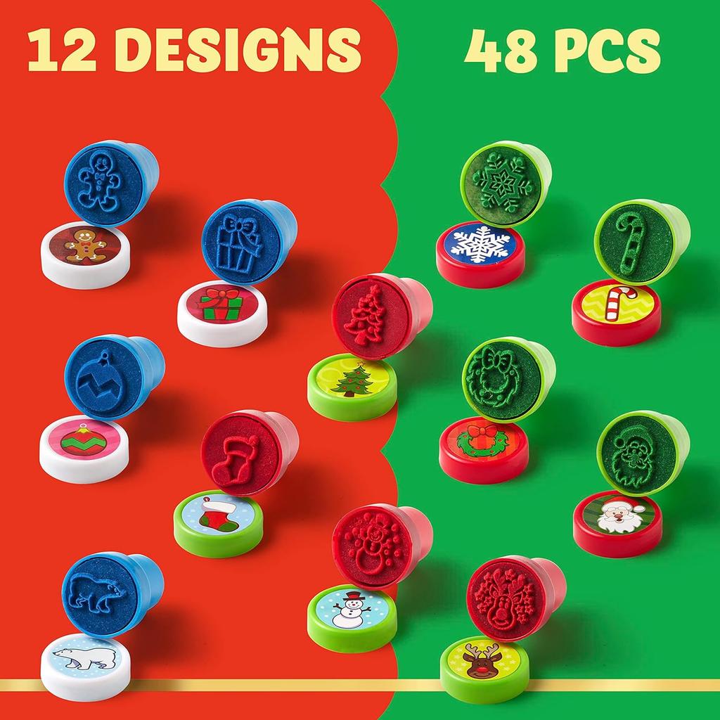 JOYFY 48 Stück Weihnachten Sortierte Stempel Kinder Selbstfärbender Stempel für Weihnachtsfeier Gastgeschenke Strumpffüller Basteln Schulpreise