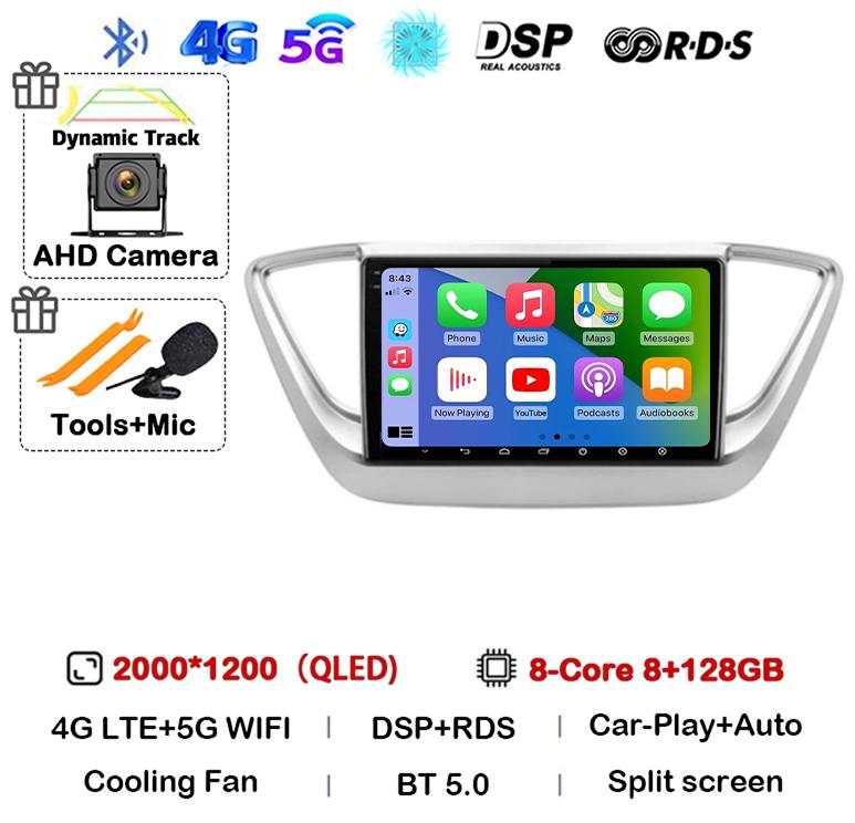 Android 14 Carplay WIFI+4G Car Radio For Hyundai Solaris 2 Verna 2016-2020 Multimedia Video Navigation Player Auto Autoraido GPS