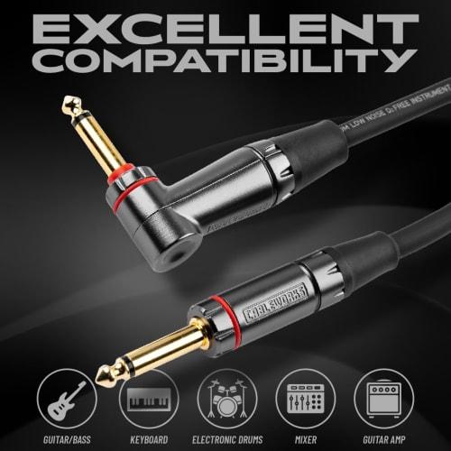 Cableworks by Gator Cases Headliner Series 10ft S/L Shielded Cable for Guitar/Bass with Mute Switch (GCWH-INS-10RAQT)