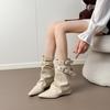French temperament Spice Girl belt buckle trouser boots women's 2025 new pointed wedge short boots white medium tube knight boots