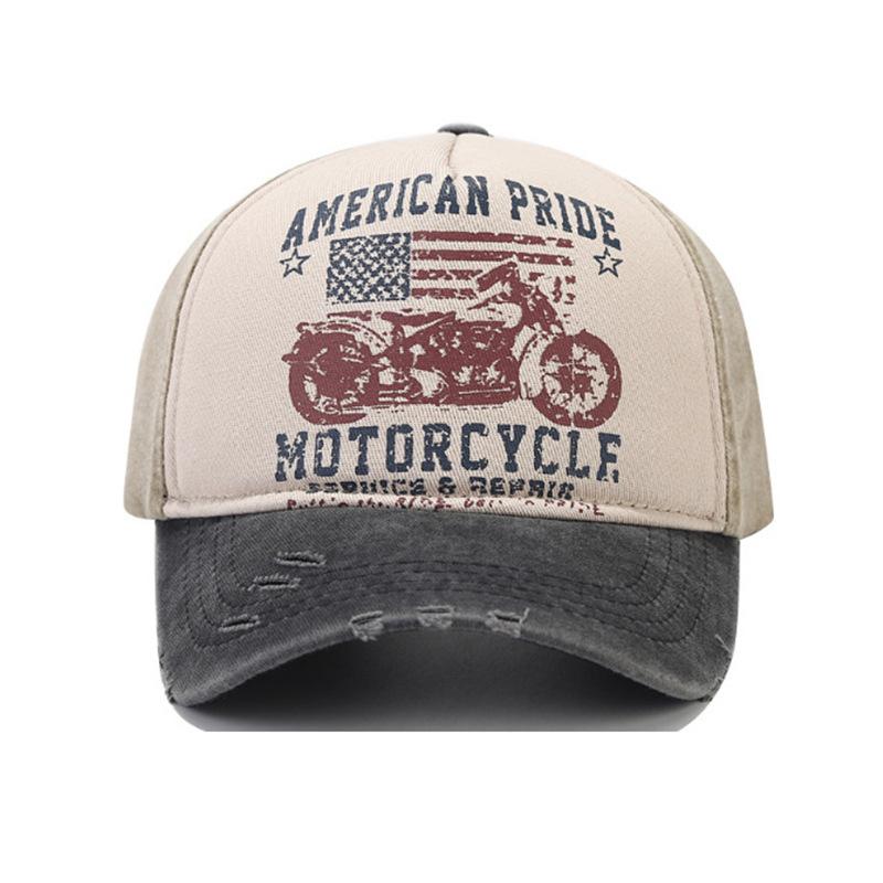 Graffiti Print Baseball Washed Vintage Cap Color-Block Baseball Wide Brim Hat Duckbill Cap Motorcycle Sun Hat All-Match Trendy For Daily