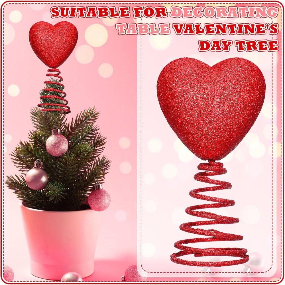 Creative 5 Inch Valentines Day Decorations Mini Coil Spring Heart Tree Topper Reusable Glitter Holiday Ornament Home Decoration