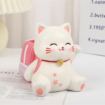 1pc Cat Pen Holder Cute Pencil Holder Multipurpose Pen Storage Ornament Resin Desktop Storage Box Desk Organizer School Supplies