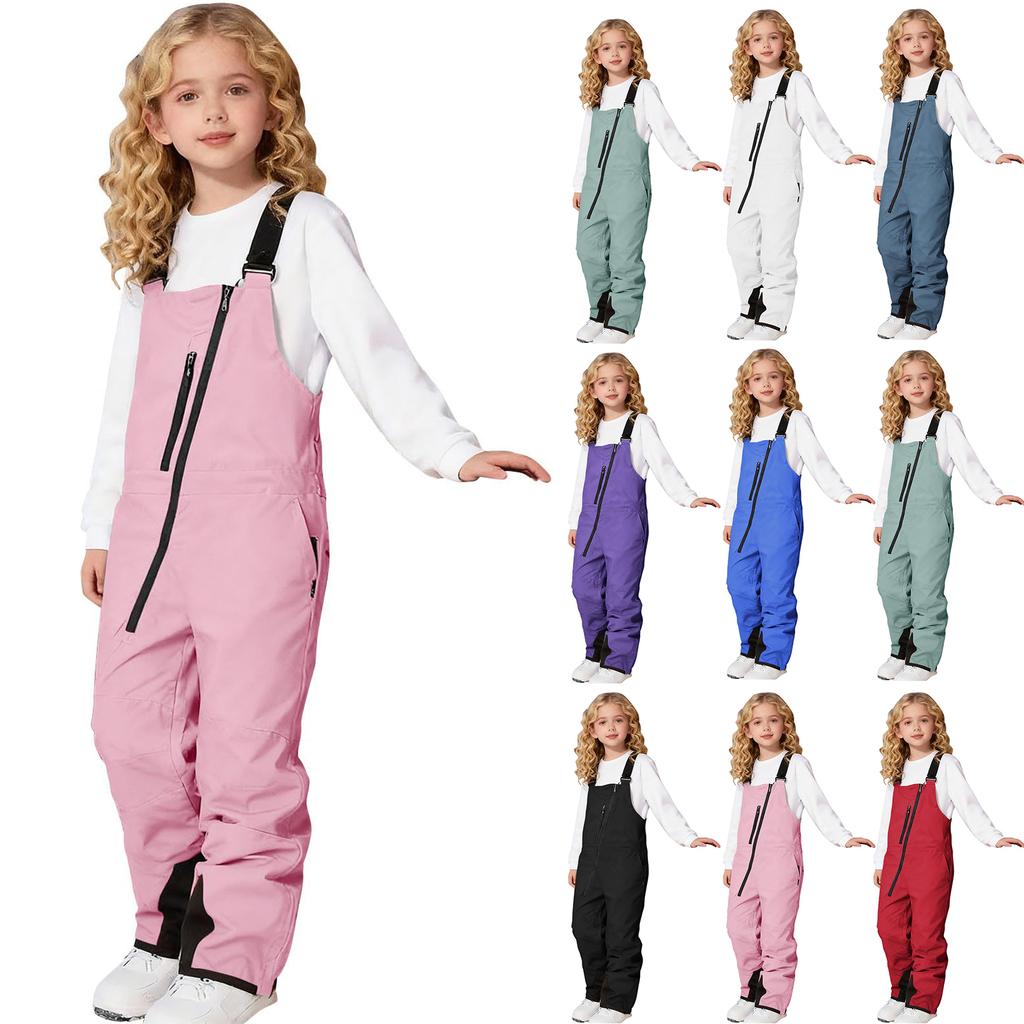 Kids Snow Girls Boys Snow Pants Winter Windproof Ski Overalls Adjustable Snowsuit Pockets