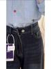 Women's High-Waisted Retro Blue-Gray Wide-Leg Jeans - Floor-Length, Loose Fit