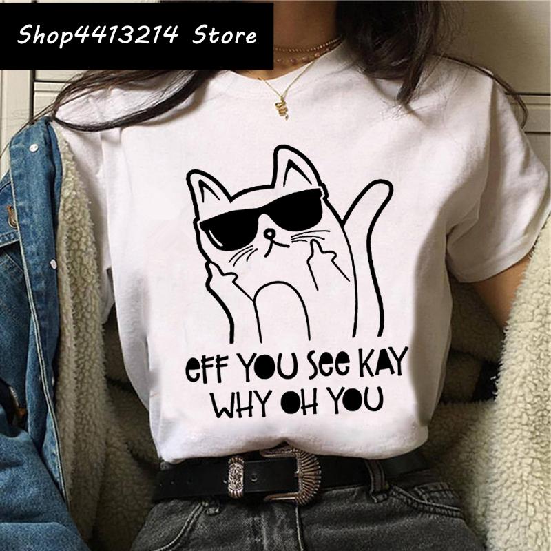 Cat Harajuku Funny Cartoon T Shirt Women Cute Anime Ullzang Tshirt Grunge Kawaii S Fashion Tshirt Korean Style Top Tee Female