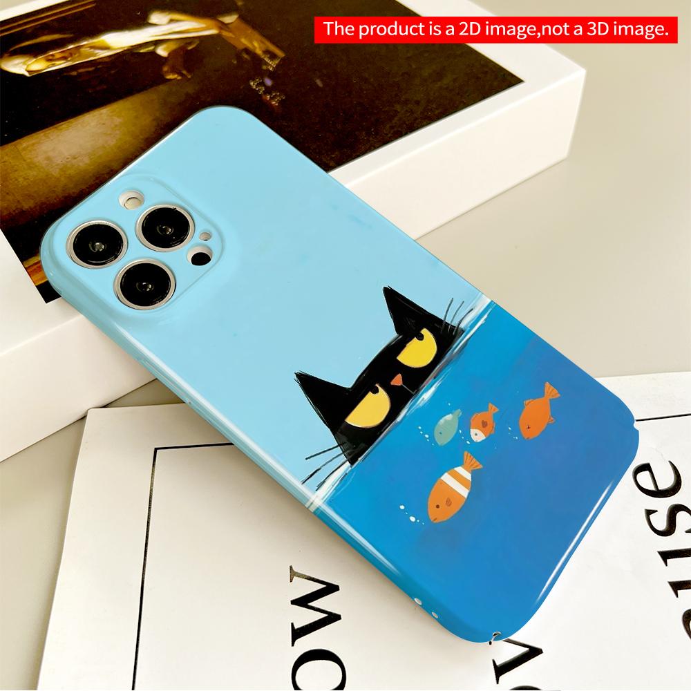 Black Cat Swimming with Fish in Blue Water All inclusive film hard phone case, compatible with iPhone 18 Pro Max 17 16 15 14 13 12 11