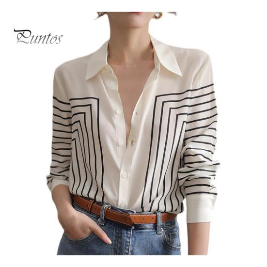 

Шифоновая рубашка с лацканами, полосатая рубашка с длинными рукавами и принтом, топы, свободная однобортная женская рубашка, черно-белая блузка с принтом M белый