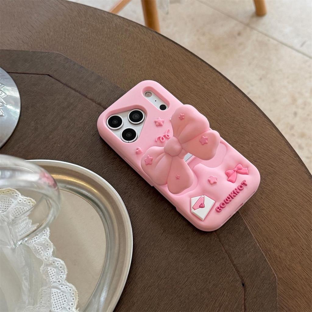 iPhone 14/13 Pro Max Case with 3D Pink Bow, Anti-fall Protection