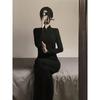 The Daughter of the Republic of China Improved Cheongsam Women's New Long Black Sweater Knitted Dress Women's Autumn and Winter