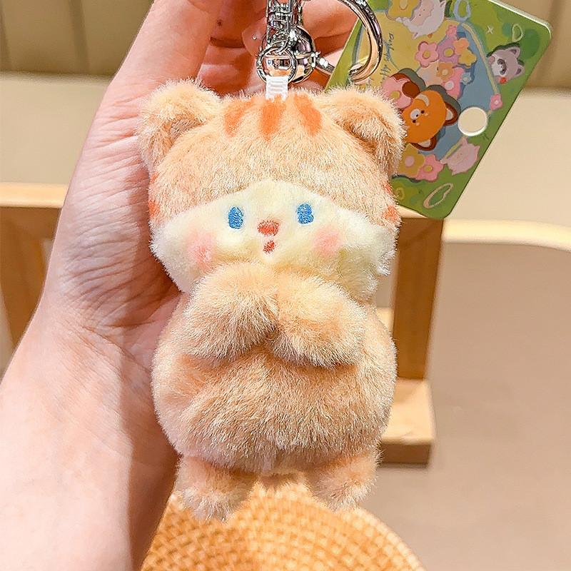 Jinnew Adorable Lamb Cat Take Seashell Otter Little Bear Plush Animal Keychain