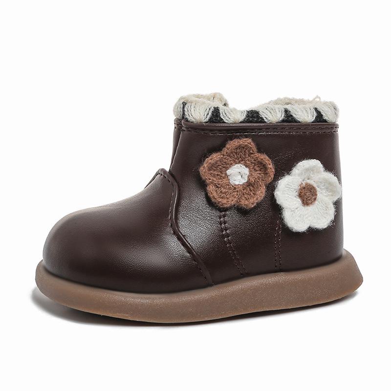 

2025 Kids Fleece-Lined Warm Short Boots - Soft-Soled Princess Shoes for Baby Girls Size 20 / Inner Length 14cm коричневий