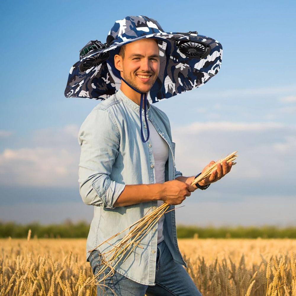 2 Solar Fan Wide Brim Sun Hat Breathable Sun Bucket Hat Personal Sun Hat with Solar Fan  Men