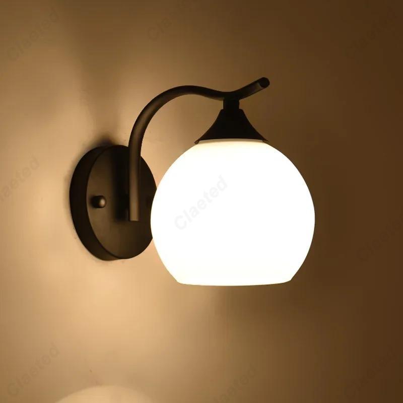 LED Luxury E27 Glass Lampshade Bedhead Wall Light Bedroom Living Room Wall Light Modern Simple Creative Corridor Wall Light
