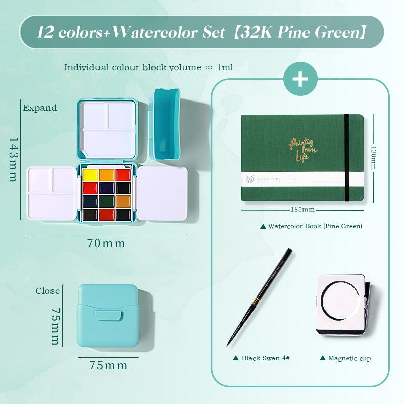 12/24 Colors Portable Travel Watercolor Palette With Waterbox Mini Paint Box Sketchbook Water Brush Student Outing Art Supplies