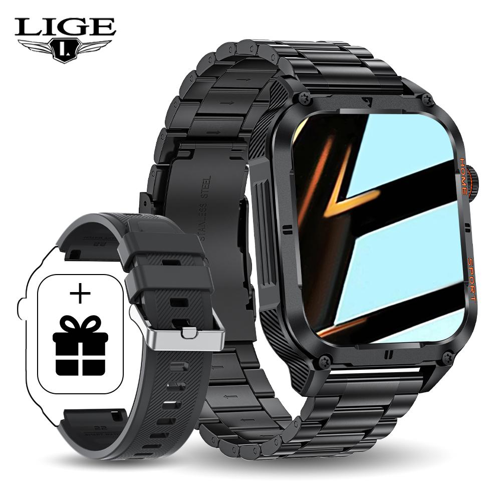 LIGE Pánské chytré hodinky Bluetooth volání Chytré hodinky 2,01 palcový monitor srdečního tepu Sportovní Fitness Vodotěsné chytré hodinky