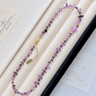 Wind High Quality Natural Amethyst Design Sweater Chain Necklace Clavicle Chain Fidelity