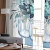 Spring Summer Eucalyptus Leaves Stripes Blue-Green Tulle Window Curtains for Bedroom Luxury Drapes in Living Room Chiffon Panels