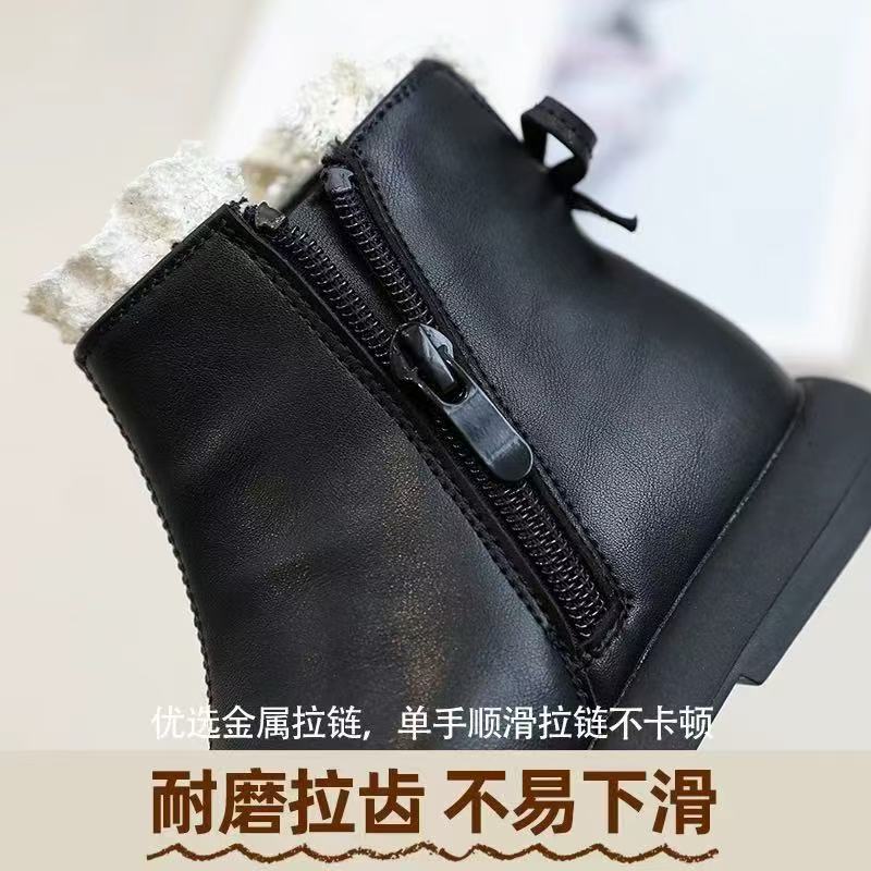 Dziewczęce aksamitne botki 2025 zima styl brytyjski dziecięce sznurowane małe skórzane buty księżniczka dziecięce martiny