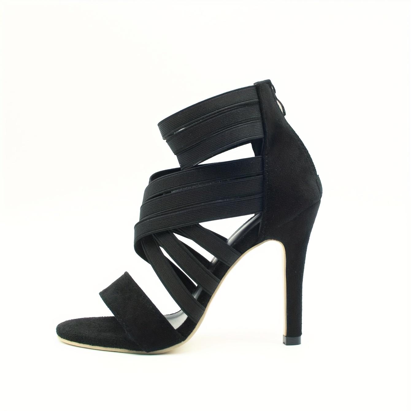 

Стильные женские модные босоножки с открытым носком на шпильке и молнией сзади Size 35 чёрный