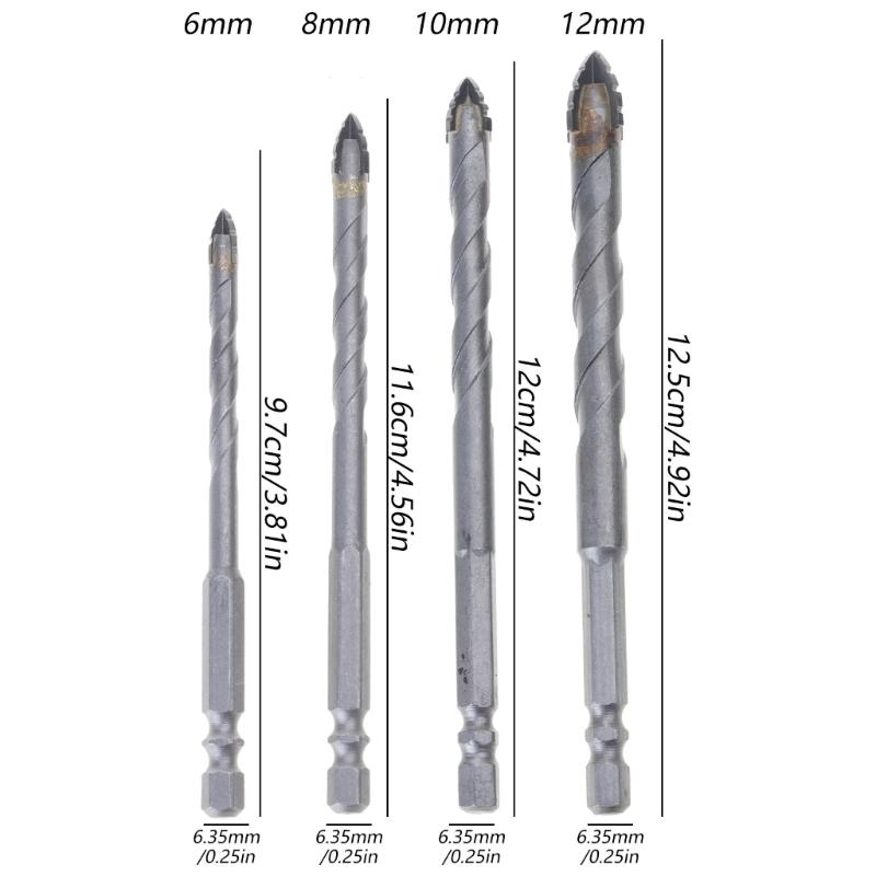 4 Piece Tile And Concrete Drill Bit Set Quadruple Flute Alloy Steel For Accuracy Drilling In Hard Materials